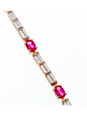 925 Sterling Silver Gold Plated Spinel & Cz Bracelet Size 7.5 In